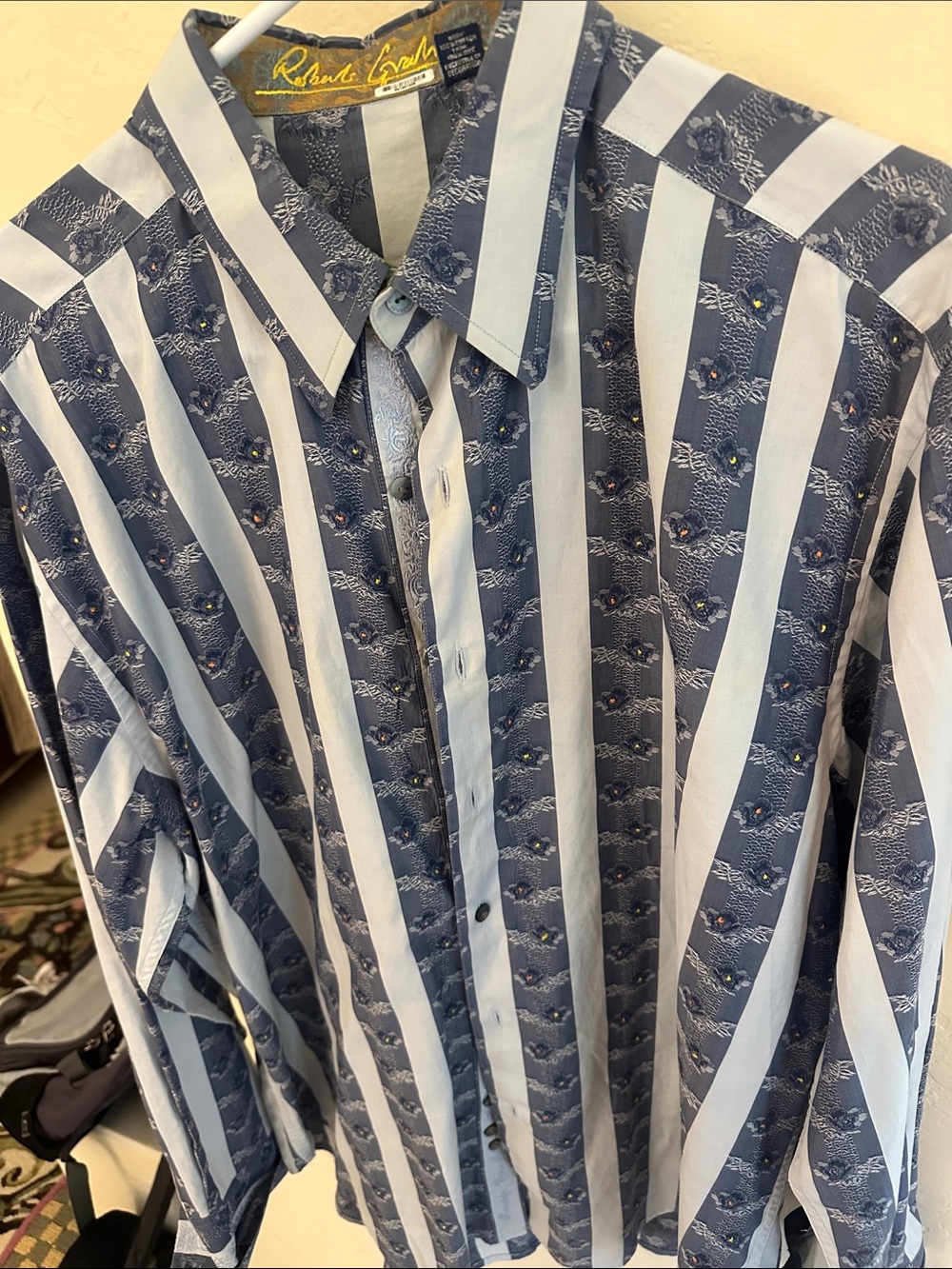 Robert Graham Navy and White Vertical Stripe Dress Shirt